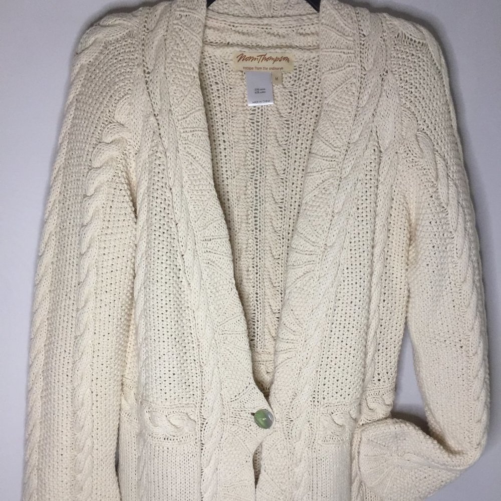 Norm Thompson - Cable Knit Ramie Cotton Sweater Cardigan. Color: Cream Size: M